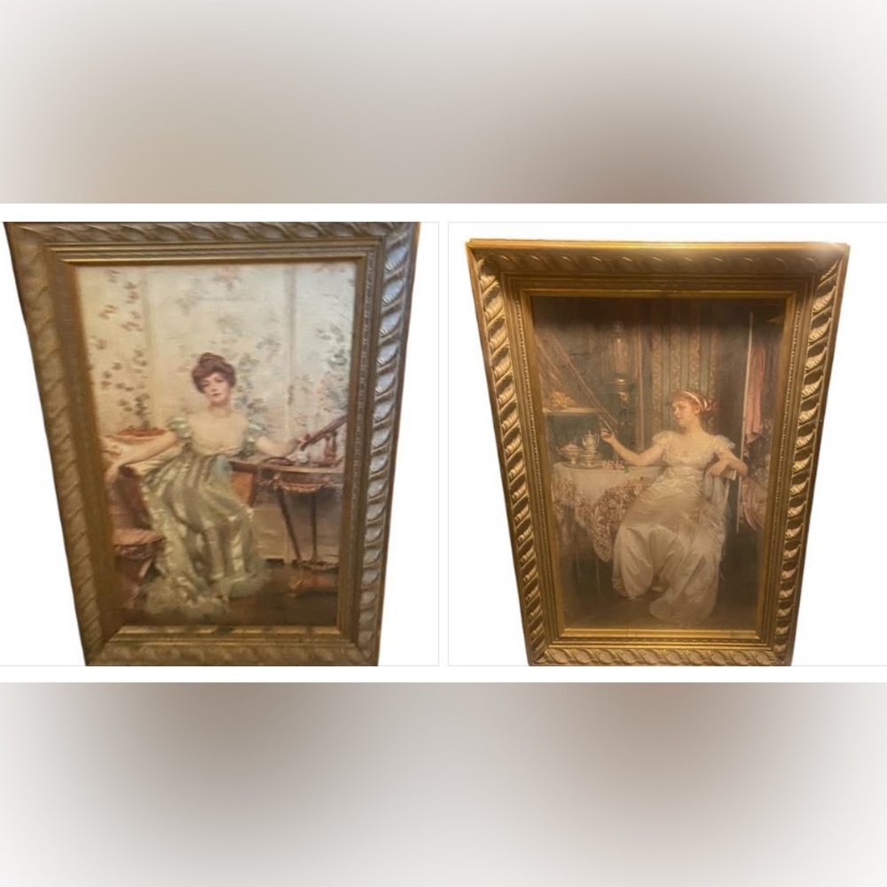 French Fredrick Soulacroix Boudoir Pair Oil on Canvas Set